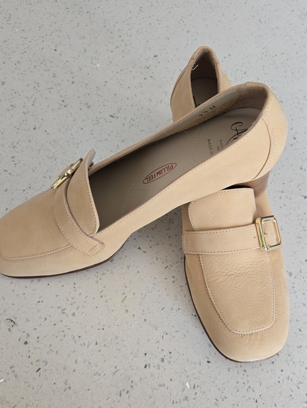 Classic Beige Loafer with Gold Buckle - Women's Shoes